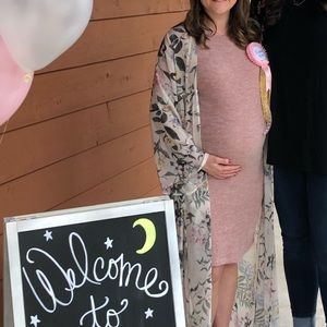 Pink Long Sleeve Sweater Midi Maternity Dress